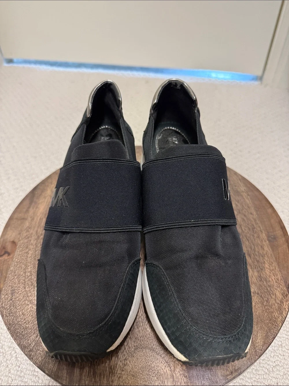 Michael Kors Black Slip-On Sneakers with Metallic Gold Heel